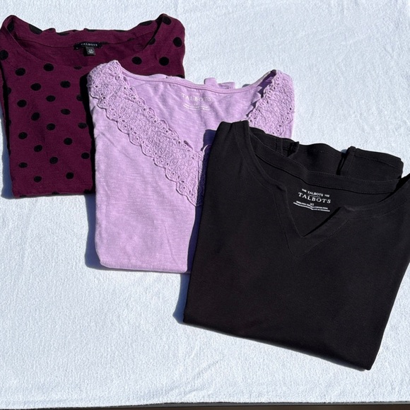 Talbots Bundle of 3 Black Violet Short sleeves, Maroon Long Sleeves Tops Cotton - Picture 1 of 10